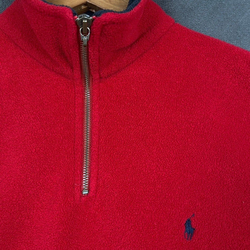 Vintage Polo Ralph Lauren 1/4 Zip Fleece Pullover Mens Small Red Pony Pocket 90s